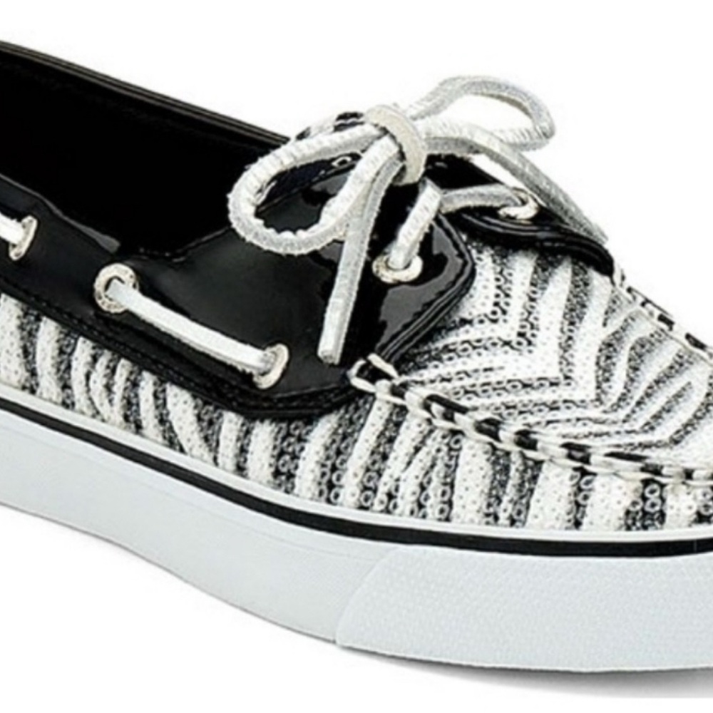 Sperry sequined Zebra Pattern Black and White Loafers